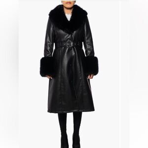 Azalea Wang Belted Faux Leather Trench Pennylane Coat With Faux Fur Trim